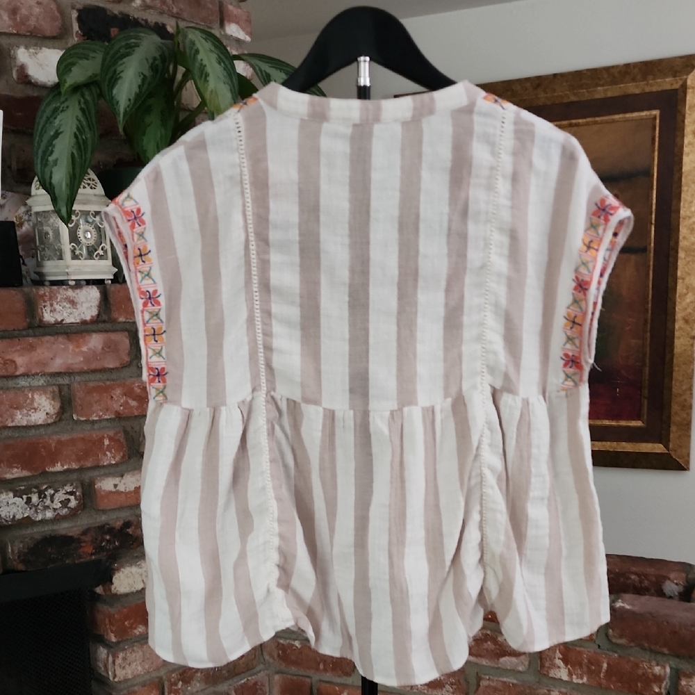 THML Embroidered Boho Cotton Top | Tassel Tie | Peasant Blouse - Picture 5 of 11